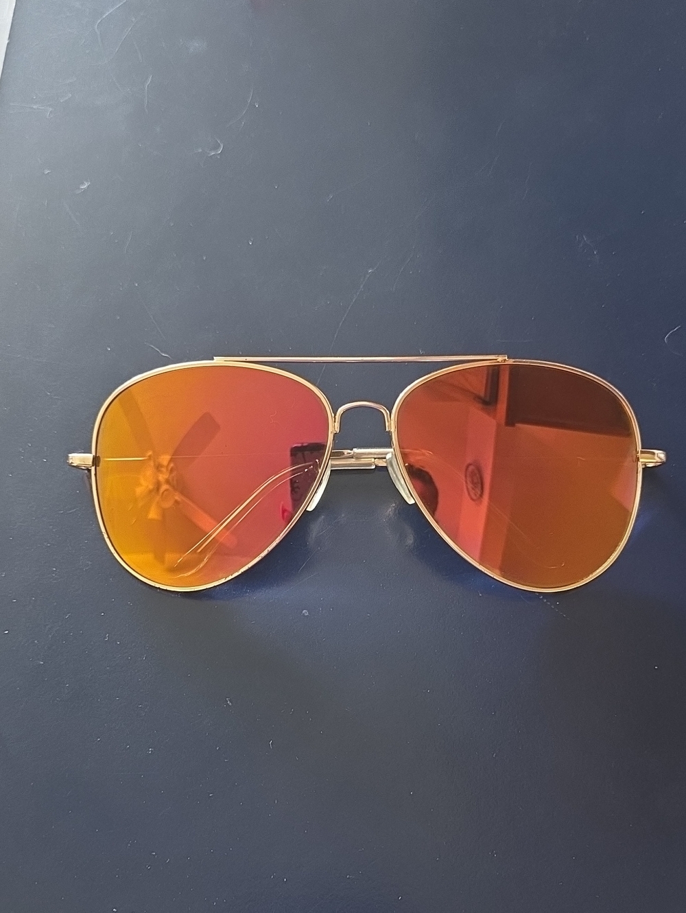 Gold Frame Aviator Sunglasses with Orange-Red Mirrored Lenses